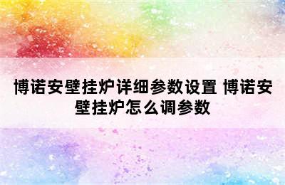 博诺安壁挂炉详细参数设置 博诺安壁挂炉怎么调参数